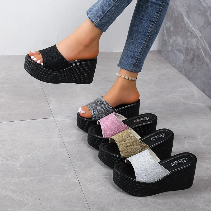 2023 New Sandals Summer Women Slippers Wedges Platform Beach Flip Flops Trend High Heels Ladies Shoes Pumps Thick Slides Mujer