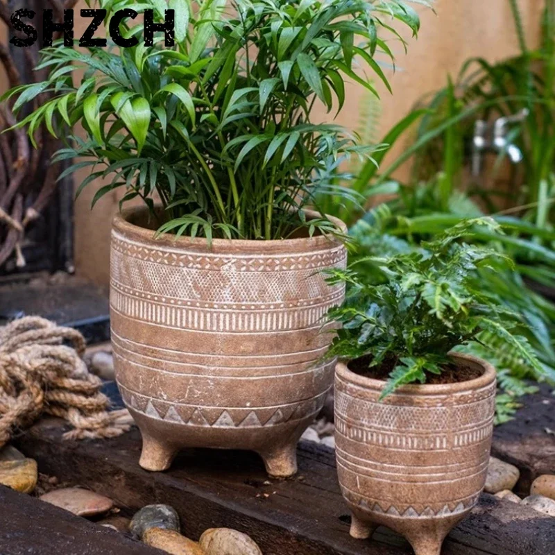 ‌Prague Terracotta Pot Large Bohemian Ceramic Vase Succulent Planter Breathable Clay Container Retro Flowerpot Plants Display‌
