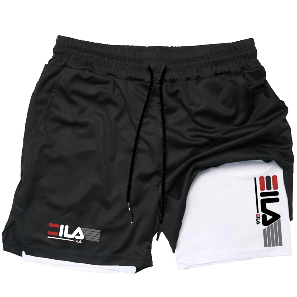 Shorts esportivos masculinos 2 em 1, shorts de corrida, academia, fitness, treinamento, corrida, roupas astronômicas