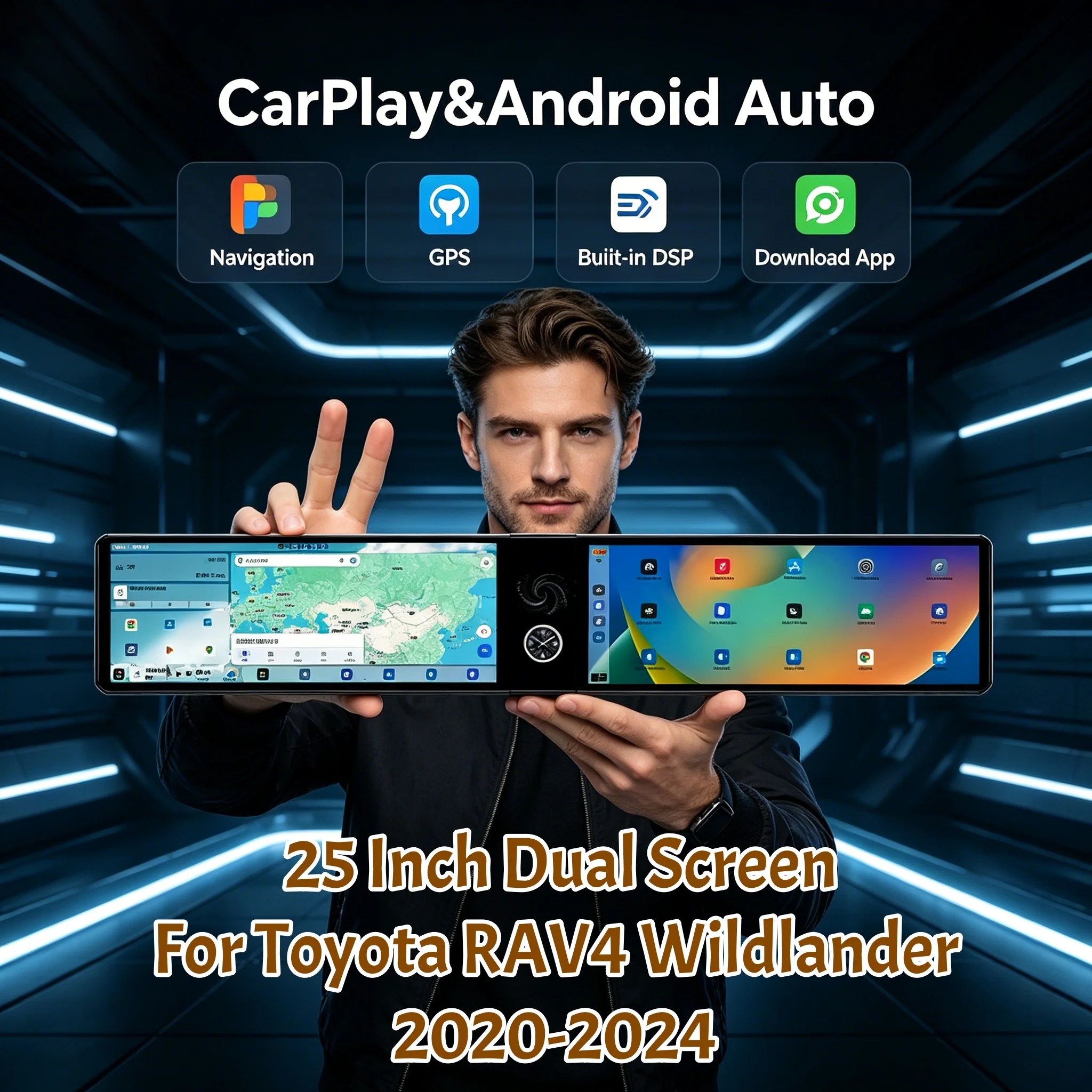 12.3 Inch Dual Screen Android Multimedia Video Player For Toyota RAV4 2020-2022 Car Radio CarPlay  Car GPS Navigation Head Unit