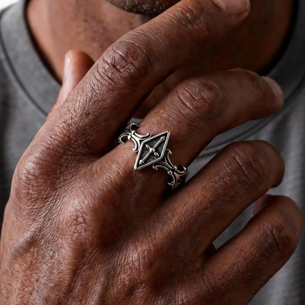 Punk Gothic Cross Ring for Men,Retro Stainless Steel Statement Ring,Birthday Party Jewelry Gift