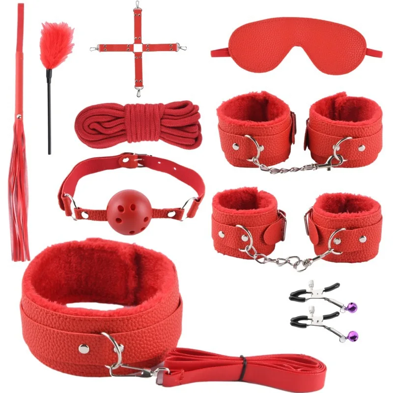 Ensemble de jouets sexuels BDSM pour adultes, menottes, SM, Bondage, continents, clips, bâillon buccal, Whit Eye Blinder, accessoires féminins, kits de jouets sexuels sexy, 7.0