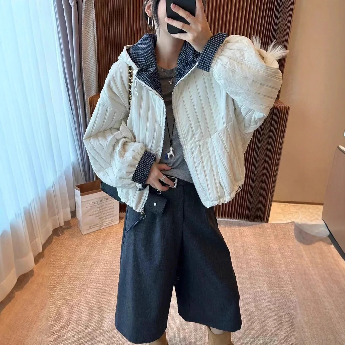 

New 25 Autumn/winter Collection Korean Version Round Neck Long Sleeved Cotton Jacket Women's Loose and Versatile Thin Cotton J