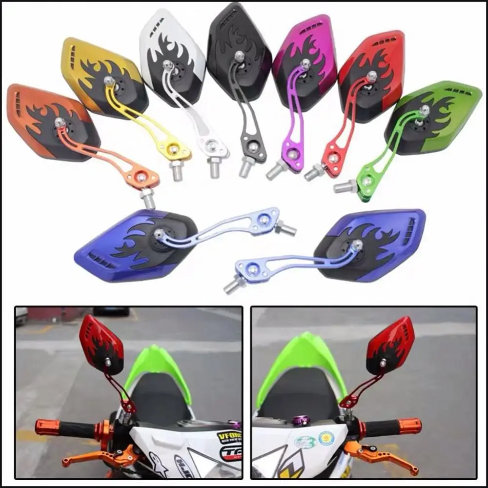 Motorcycle Rearview Mirror Scooter Motocross Rearview Mirrors Electrombile Back Side  View Rear Mirror Reflector Flame Pattern