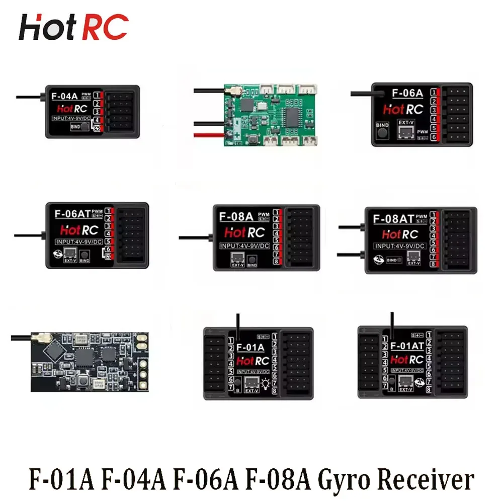 HOTRC 2.4Ghz F-04A F-06A F-08A F-01A F-04AT F-06AT F-08AT F-01AT with Gyro Light 4/6/8Ch Receiver for Hotrc Transmitter RC Parts