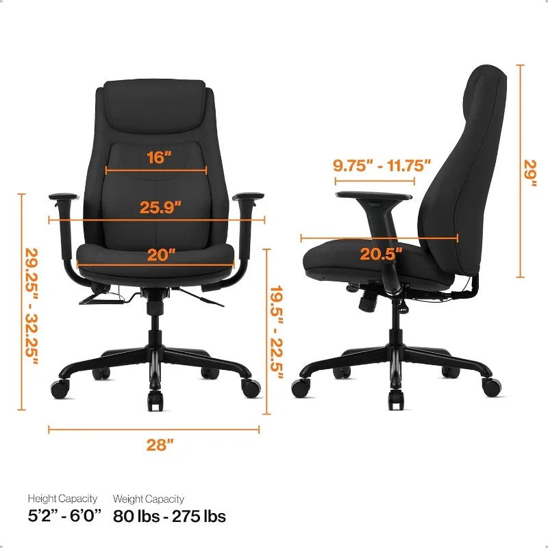 Ergonomischer Bürostuhl. Patentierte Lendenwirbel stütze zur Linderung von Haltung und Rückens ch merzen.