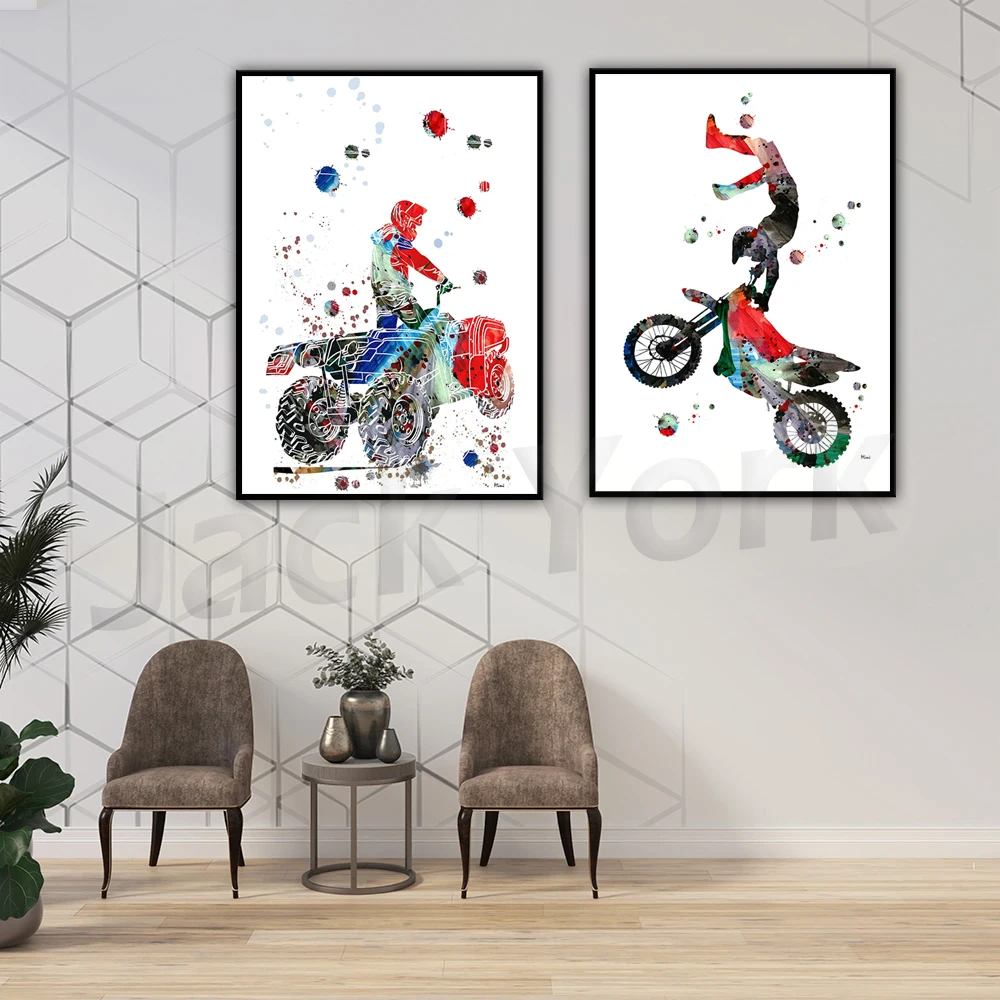 Motocross Art Print Evolution of the  Watercolor Motocross Off-road Motorcycle Painting Dirt Bike Enduro Rider Wall Art Gift