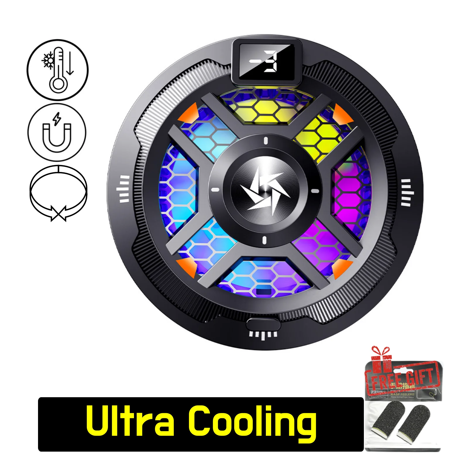 Compact and Silent Gaming Phone Cooler Semiconductor Cooling Fan with Light Effect, Compatible with iOS & Android