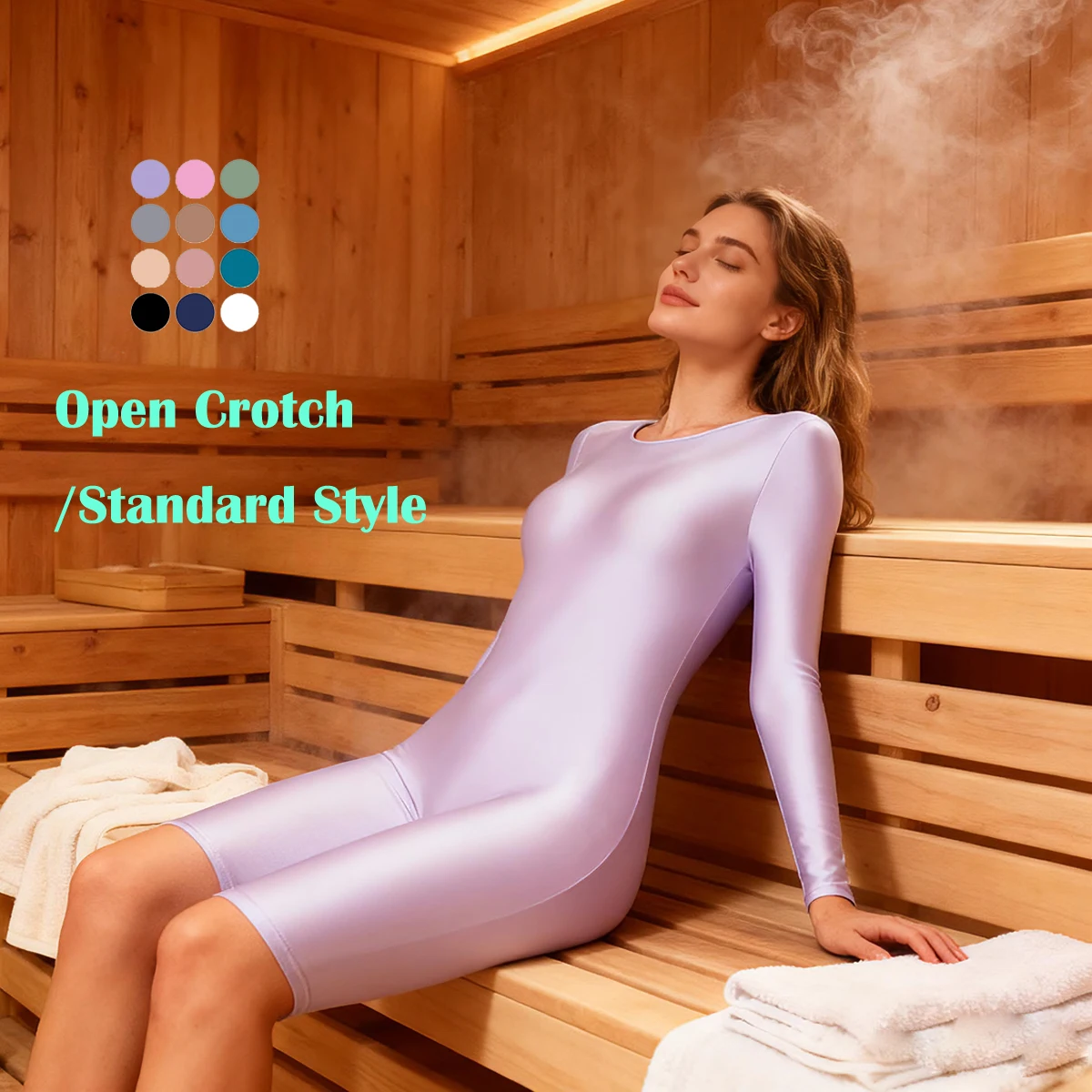 MJINM للجنسين دنة بريق مبهمة ملابس السباحة مرونة الجولة الرقبة طويلة الأكمام الجوارب ارتداءها اليوغا رياضة بذلة ساونا الربيع الساخن #1