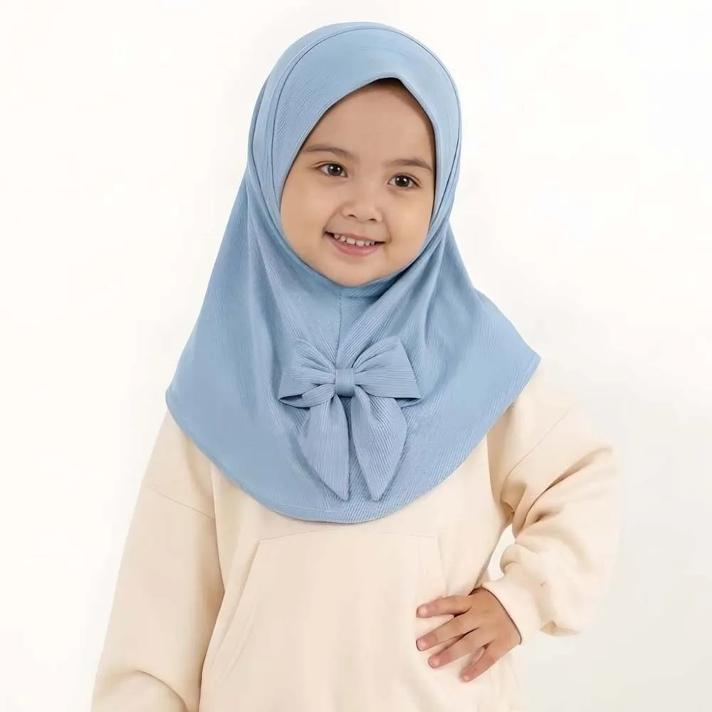

Breathable Instant Hijab Pre-Stitched Design Sweet Bow Embellishment Girls Bowknot Headscarf Elastic Chin Support Non-Slip Fit