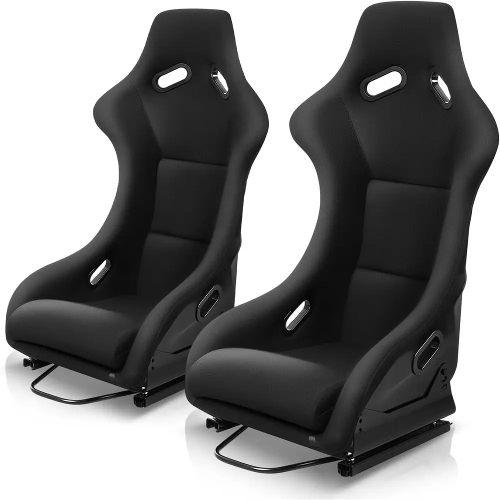 

Racing Style Bucket Seats with Adjustable Sliders, 22W x 22D x 32.5H, Black for Driver and Passenger