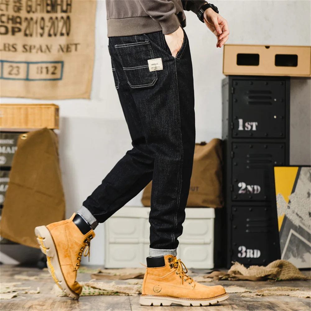 Mens Jeans Harem Pants Fashion Pockets Desinger Loose fit Baggy Moto Jeans Men Stretch Retro Streetwear Relaxed Tapered Jeans