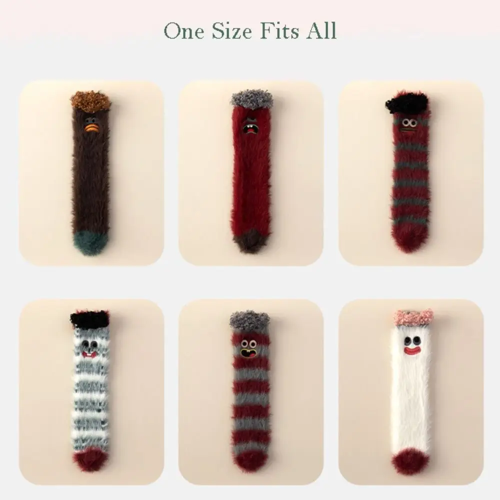 Kawaii Funny Winter Socks Medium Tube Cartoon Pattern Floor Socks Thickened Warm Fluffy Stockings Winter Season