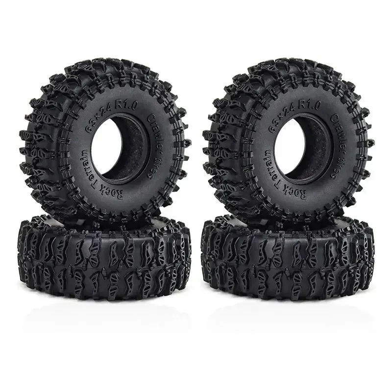 Jantes de roues Beadlock en métal CNC de 1.0 pouces avec pneus de boue pour chenille 1/24 RC, pièces de mise à niveau pour Axial SCX24 FCX24 Enduro24  26