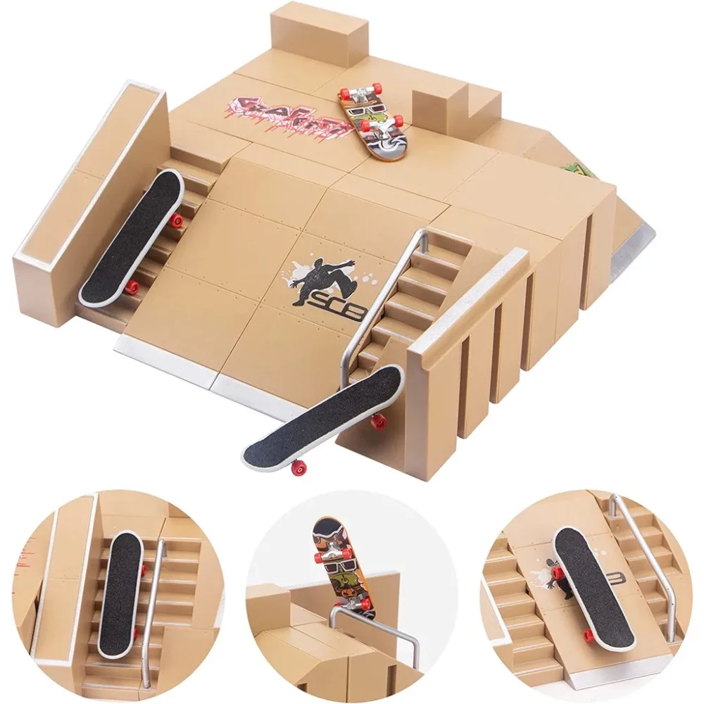 Mini tastiera Skate Park Kit Skateboard Giocattoli da dito con skateboard a 2 dita Rampa per ponte Skatepark per ragazzi e ragazze Regalo per bambini