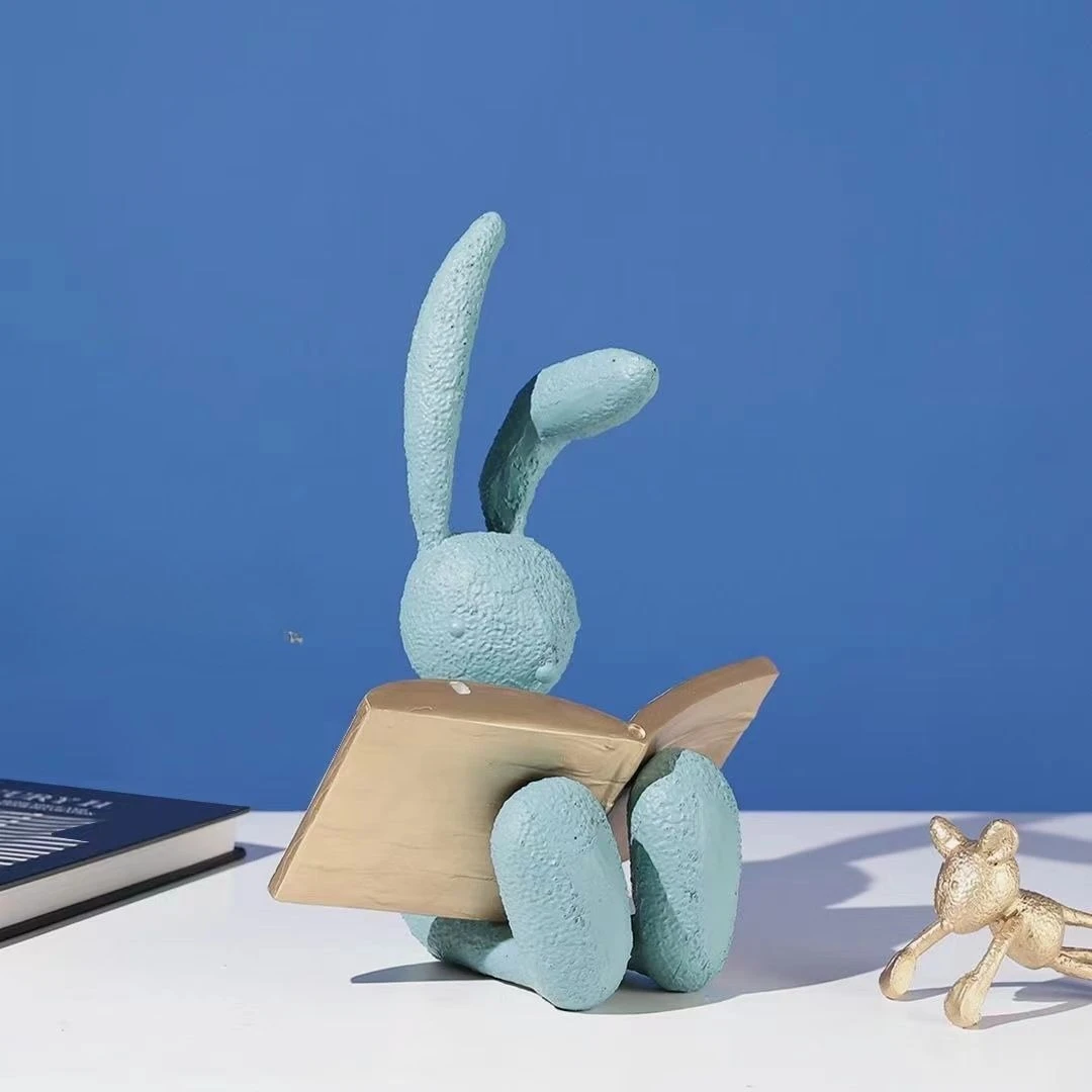 

Reading Bunny Sculpture - Minimalist Animal Decor for TV Console & Study, Modern Home Accent Piece