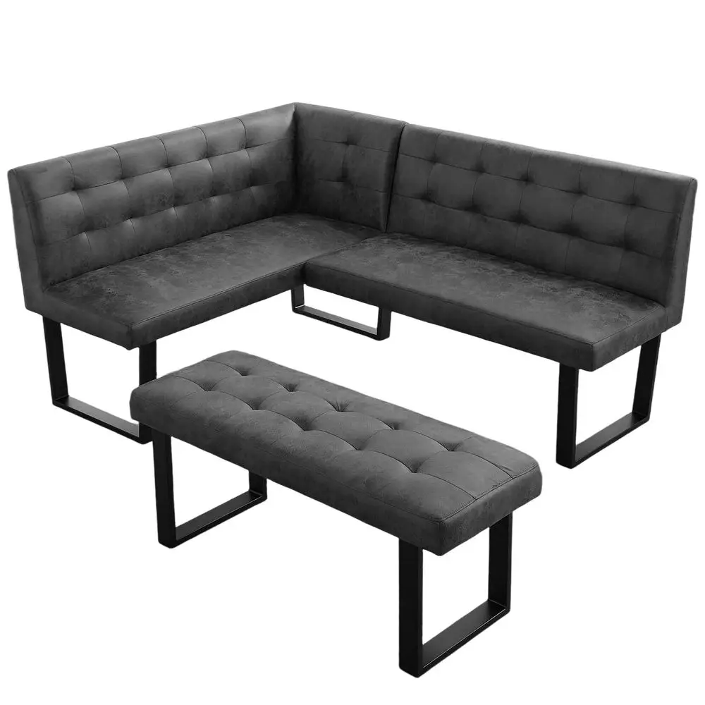 

Modern LShaped Dining Bench, Vintage Fabric Upholstered Corner Sofa with Metal Legs for Kitchen Nook, Living Room, Dining Room