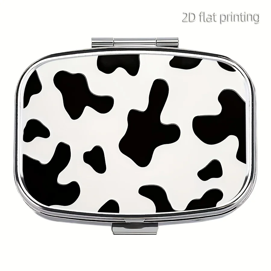 1PCS, Personal Pill Storage Box with Cow Pattern Design, 2-Compartment Pill Box, Suitable for Travel, Outdoor Activities, or as a Mini Portable Pill Box for Wallets, Portable Pill Box for Bags, Decorative Jewelry Earrings