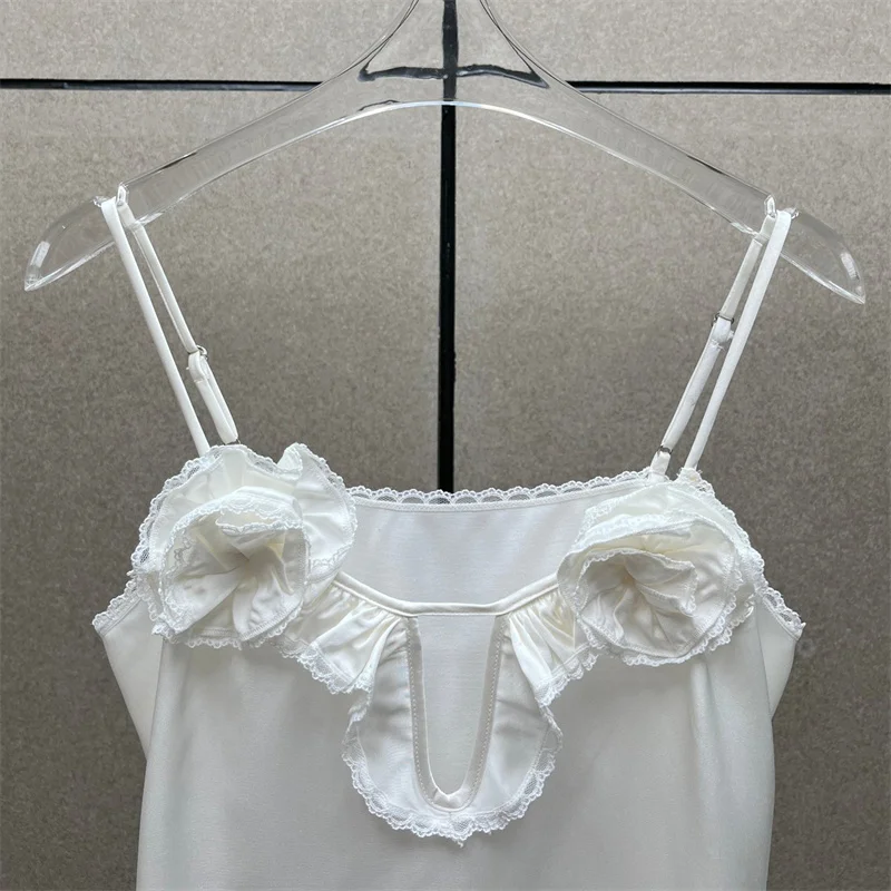 Women's vest 2026 summer new suspender slim tanks top Lace patchwork backless women's  corset 3D flower decorated sleeveless top - view 4