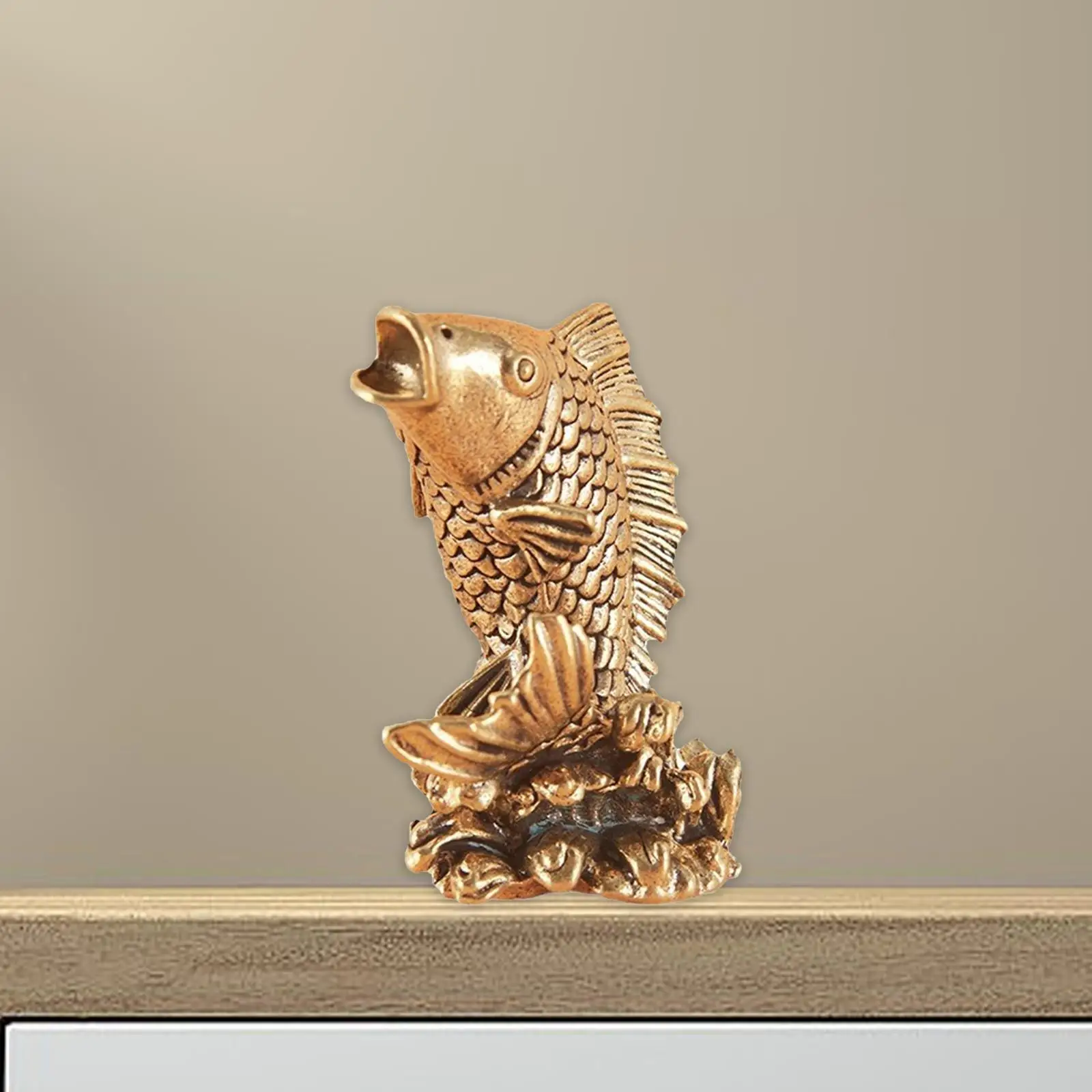 Brass Koi Fish Copper Sculpture Figurine Copper Golden Fish Animal Statue Crafts Decor Arowana for Car Bedroom Desk Decor