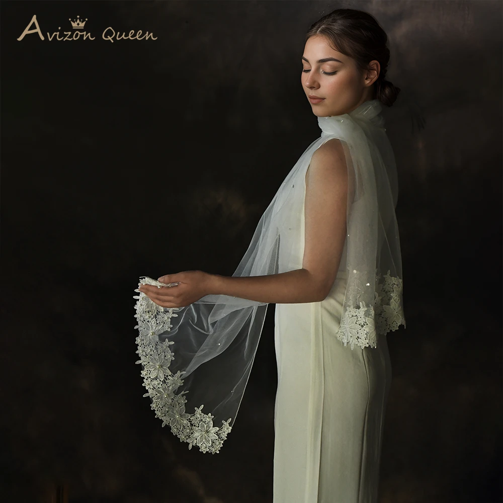 

Fashionable Wedding Shawl Elegant Summer Faux Pearl Nylon Top Short Tulle Wedding Shawl Jacket for Bride MG54