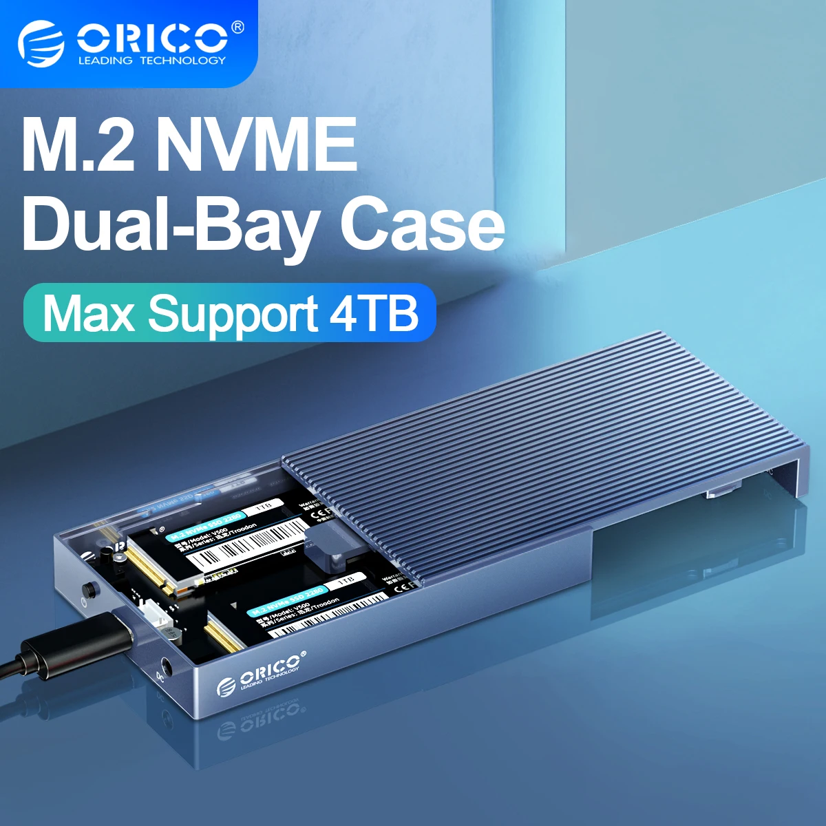 

Корпус ORICO M.2 NVMe SSD с двумя отсеками, алюминиевый корпус M2 NVME, USB C 3.1 Gen2 10 Гбит/с для ключа M и ключа M/B NVME PCIe с мощностью 5V4A