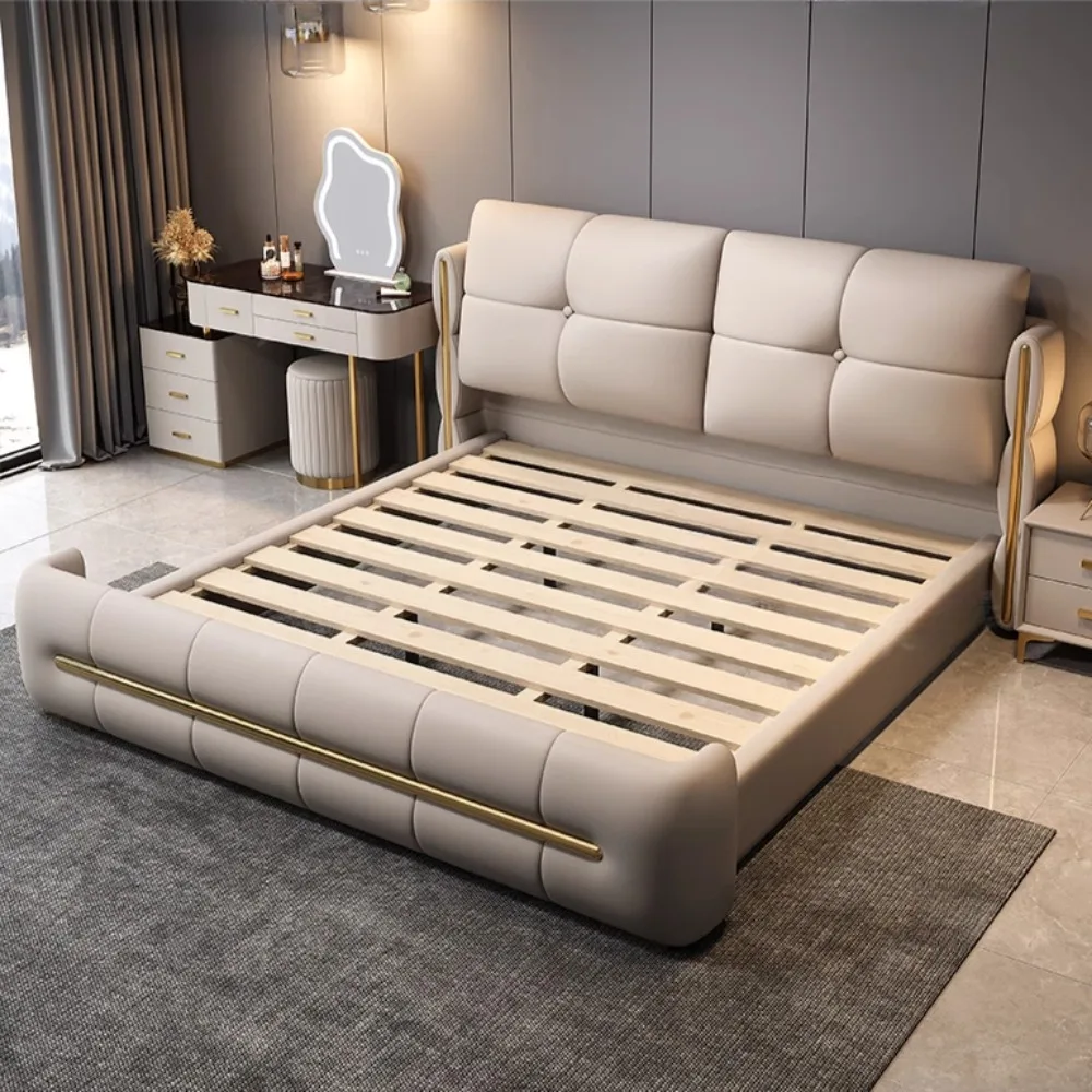 

Минималистичная многофункциональная кровать класса люкс с уникальным современным изголовьем – идеальная мебель для квартиры, стильное решение для сна.