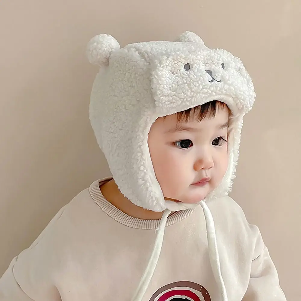 Cute with Earflap Bear Winter Baby Hat Lamb Velvet 0-8Months Newborn Infant Bonnet Winter Warm Toddler Thicken Hats Girls Boys