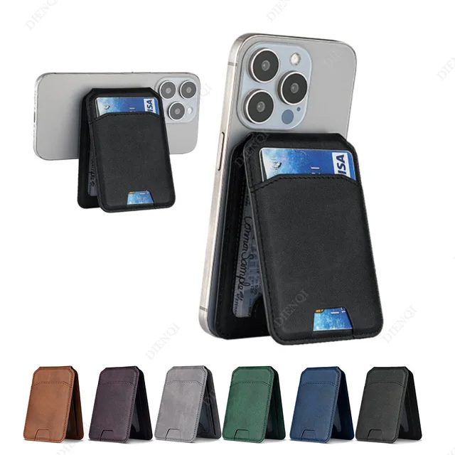 Etui Magsafe Tylna obudowa telefonu Magnetyczny portfel ze skóry Pu Kieszonka na karty Stojak na karty dla Apple Iphone Samsung Billetera