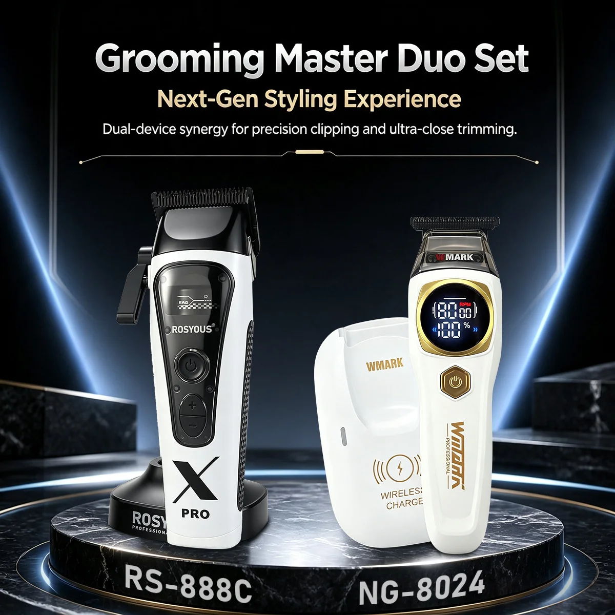 WMARK NG-8204 ROSYOUS RS-888C Professional Barber Cutting Machines Kit 8000RPM External Rotor Brushless Motor Men's Hair Clipper