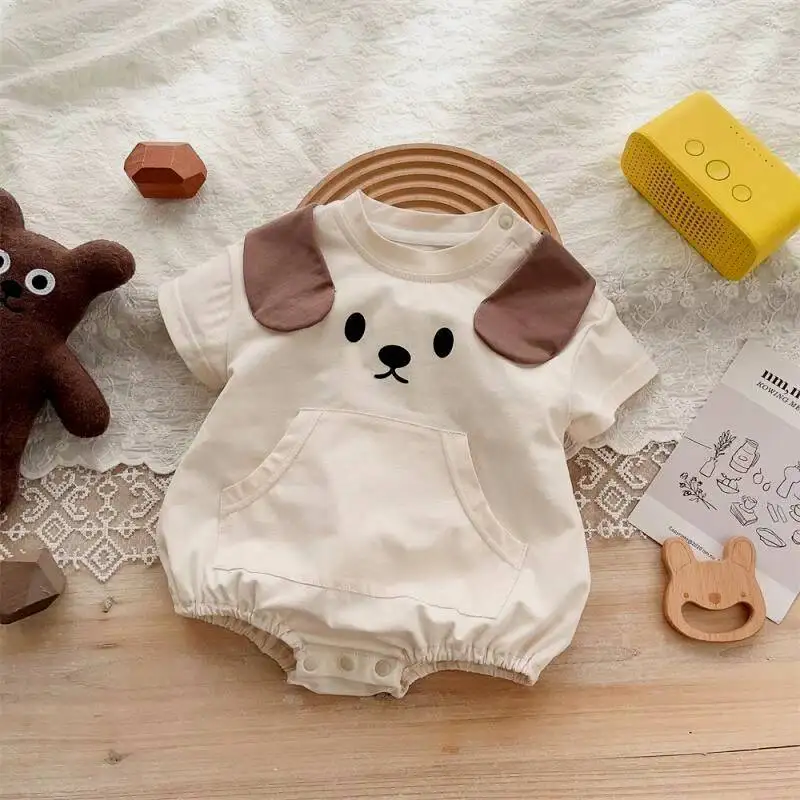 Summer Infant Rompers Short Sleeve Thin Bodysuits Breathable Crawler Jumpsuits Soft Daily Clothing for 0-12 Months Newborn Baby