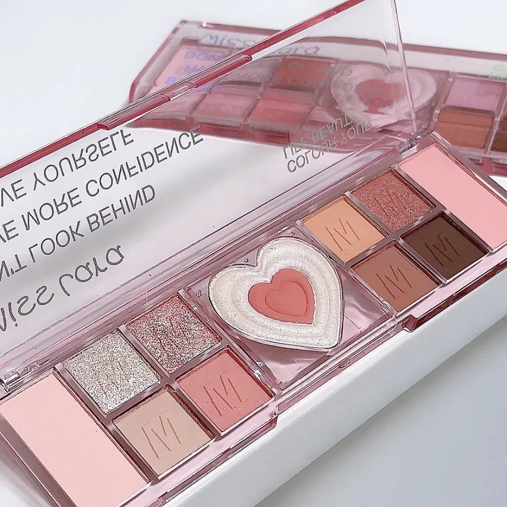 Paleta da sombra do coração do amor, 12 cores, natural, brilho, rosa, baixa saturação, sombras de olho, composição delicada, cosmético