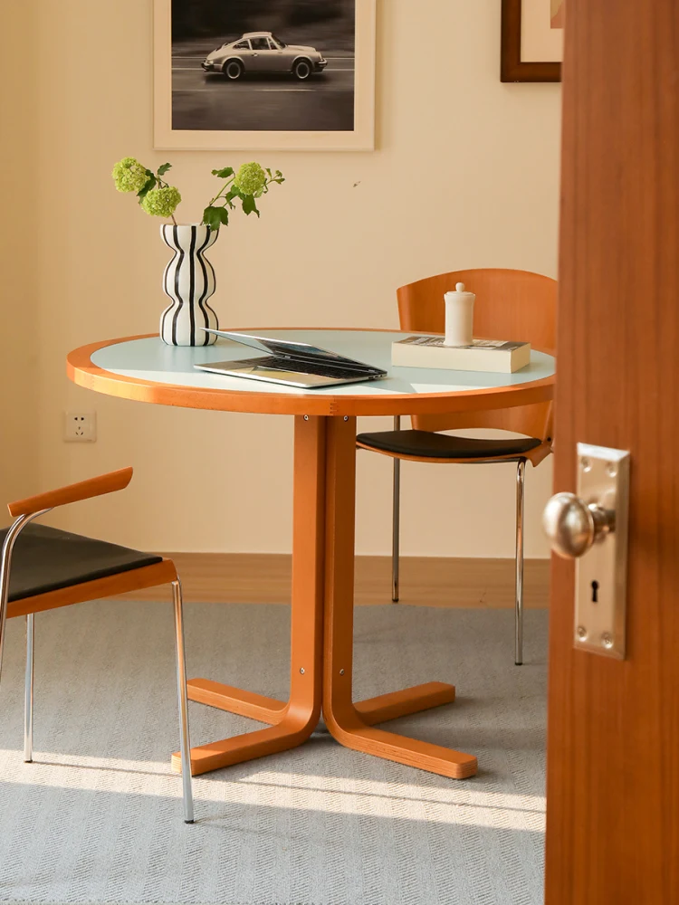 

Solid wood round dining table, table and chair combination small apartment eating table