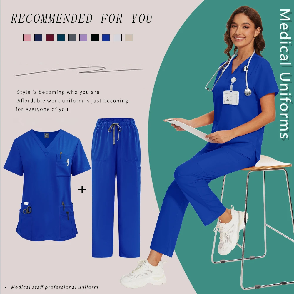 Uniforme médico multibolsillo Unisex para hombres y mujeres, Top de trabajo clínico para médico, enfermera, pantalones, conjunto exfoliante, disfraz de Spa de belleza, ropa de trabajo para dentista
