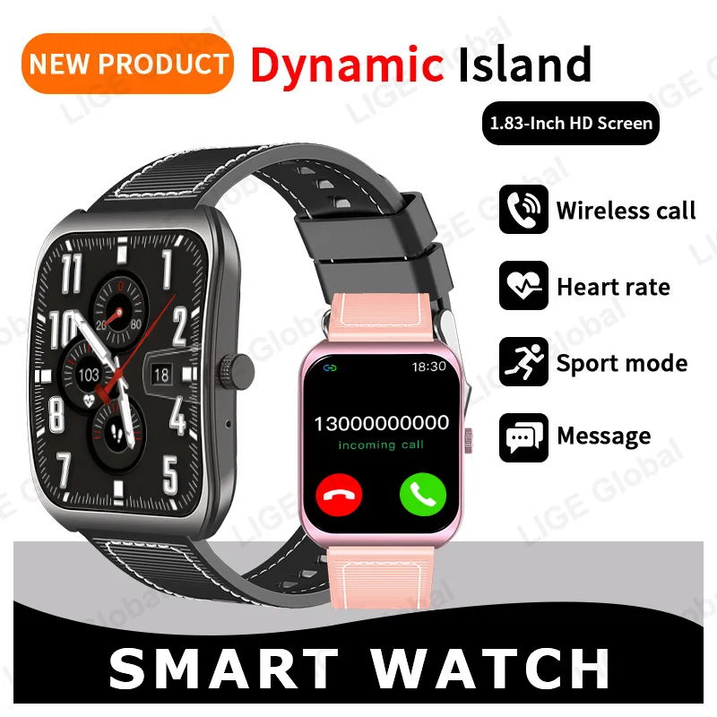 LIGE Bluetooth Call Smart Watch Men Dynamic Island Sport Heart Rate Smartwatch 1.83