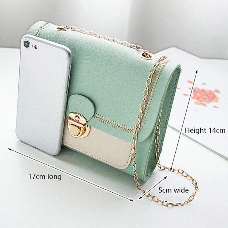 Summer Chain PU Leather Ladies Messenger Bag Stitching Women Shoulder Crossbody Bag Female Small Square Bag Clutch Bags Handbags