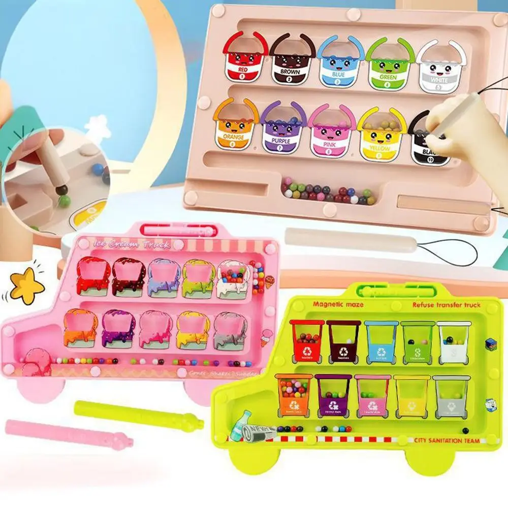 여러 가지 빛깔의 자기 아이스크림 미로 나무 미세 운동 기술 개발 몬테소리 자기 게임 자동차 모양 게임 운동