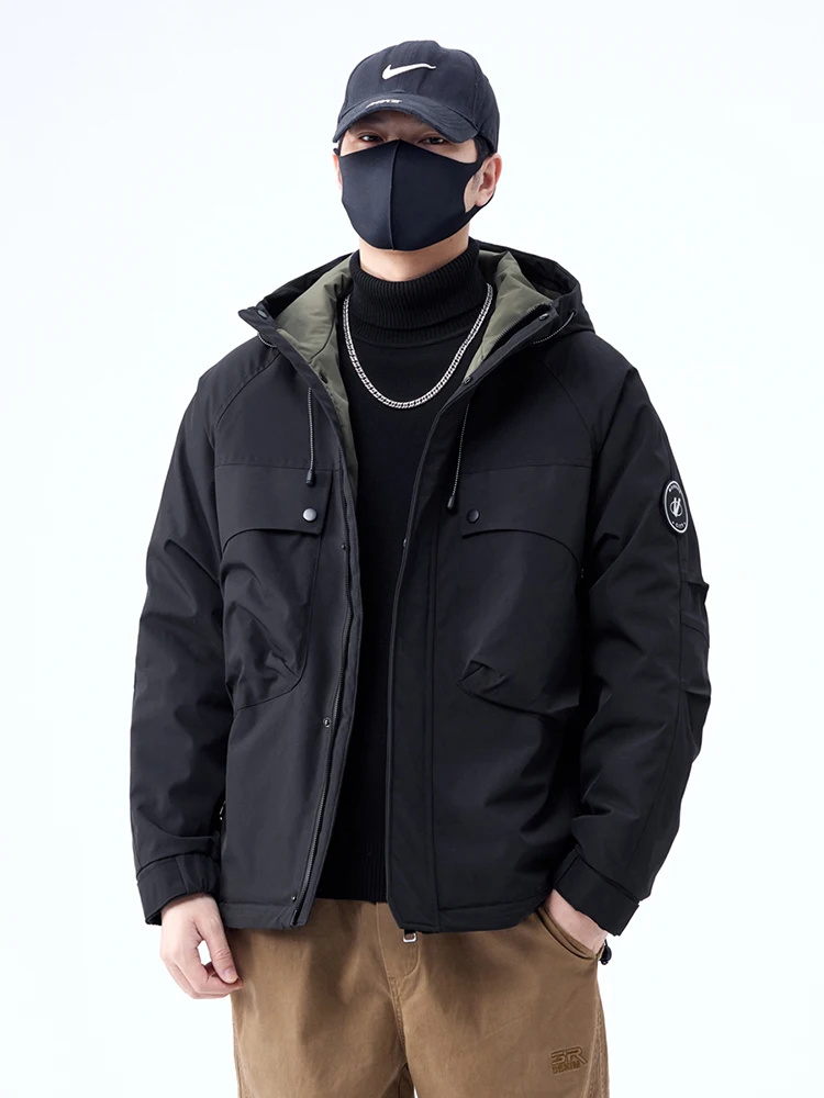 

Утепленная зимняя куртка для мужчин: модная городская модель с капюшоном, свободного кроя, ветрозащитная, водоотталкивающая, хлопковая рабочая куртка для осени