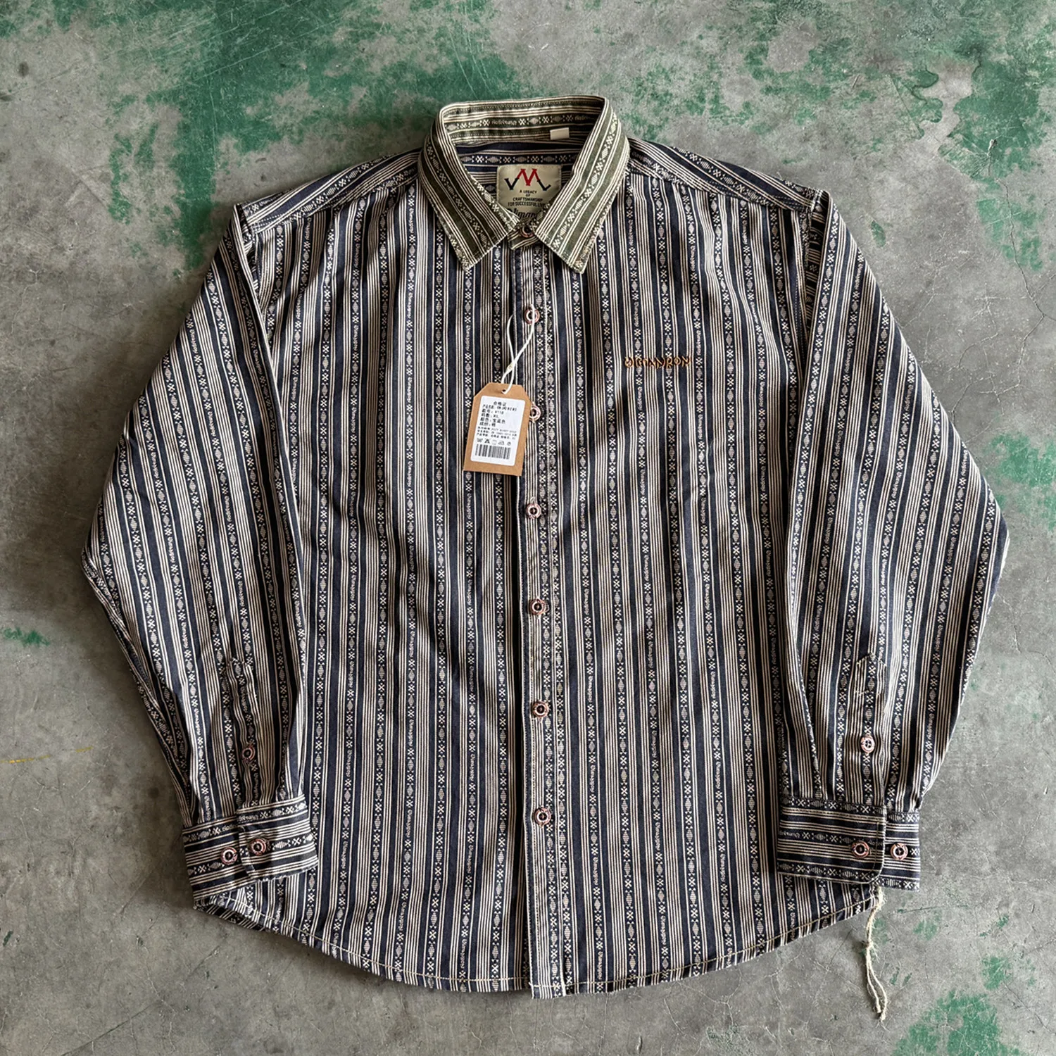 Spring Autumn American Retro Ethnic Style Long Sleeve Lapel Striped Shirts Men's Amekaji 100% Cotton Washed Casual Loose Tops