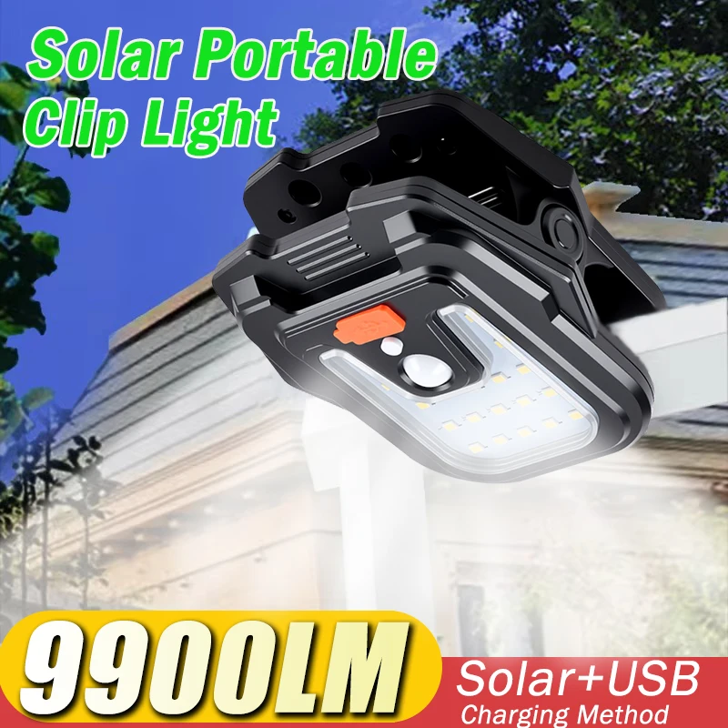 

9900LM Solar Garden Outdoor Lights Clip Light Motion Sensor Waterproof Camping Lamp Rechargeable for Landscape Garden Decoration