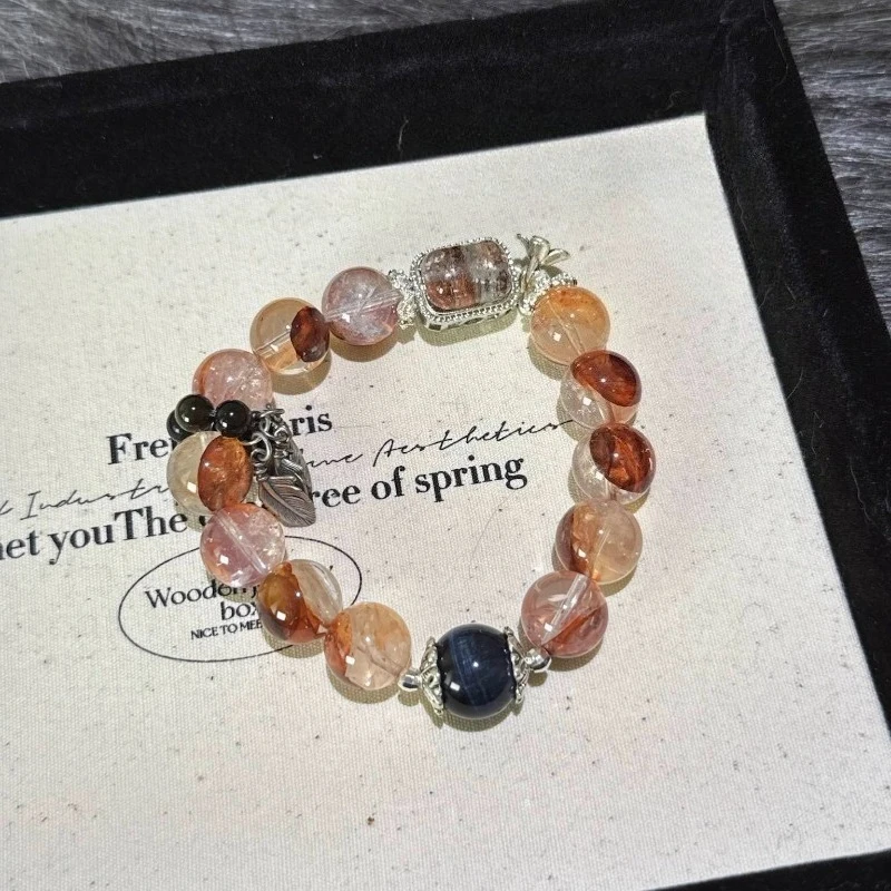 

Natural Crystal Crafts Beads Bracelets Red Glue Flower Ghost Box Bracelet DIY Fashion Elastic Rope Jewelry Reiki Healing Stone