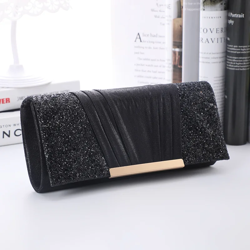 New European and American Shiny Dinner Bag Fashion Splicing Evening Dress Bag Metal Chain Shoulder Bag Bridesmaid Storage Bag