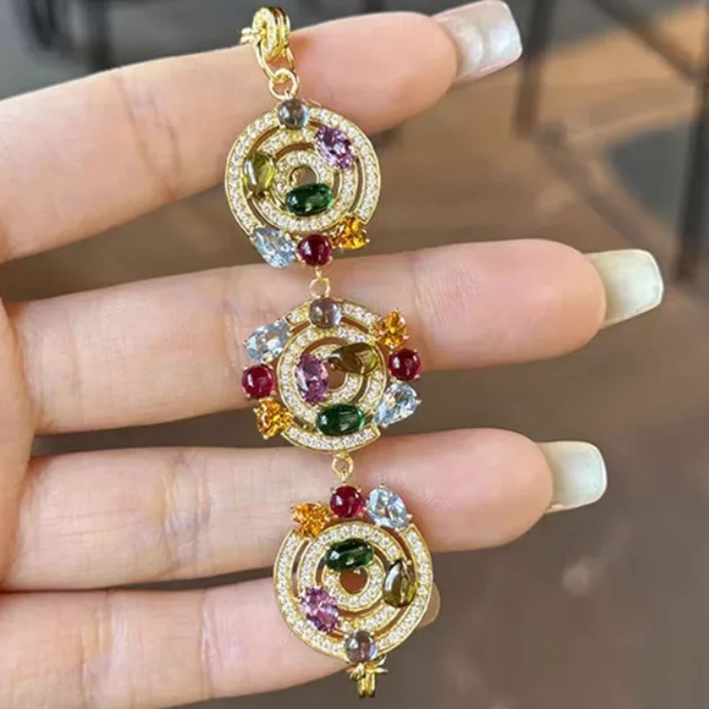 KQDANCE Luxury Multi Colored Round Circle Lab Grown Sapphire Bracelet Women's Bracelets Gold Plated Bracelet Silver 925 Jewelry