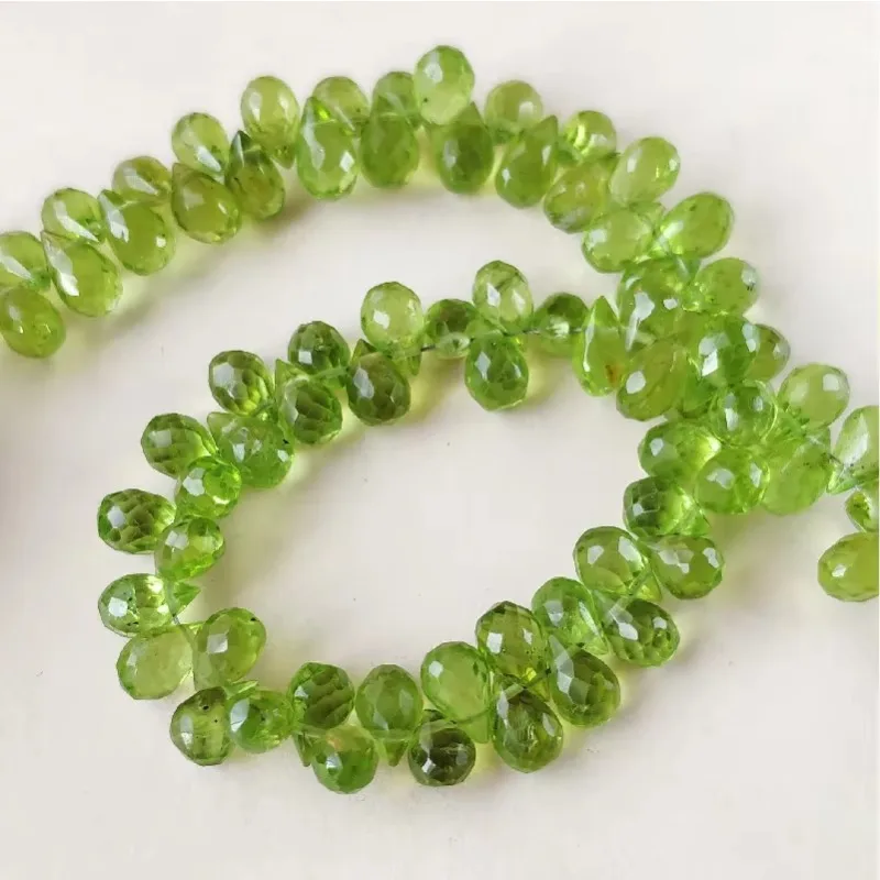 2024 New Nature Gem Stone Green Peridot Drop Faceted 4-6mm Fashion Energy Loose Beads 20cm for DIY Jewelry Wholesale Beads