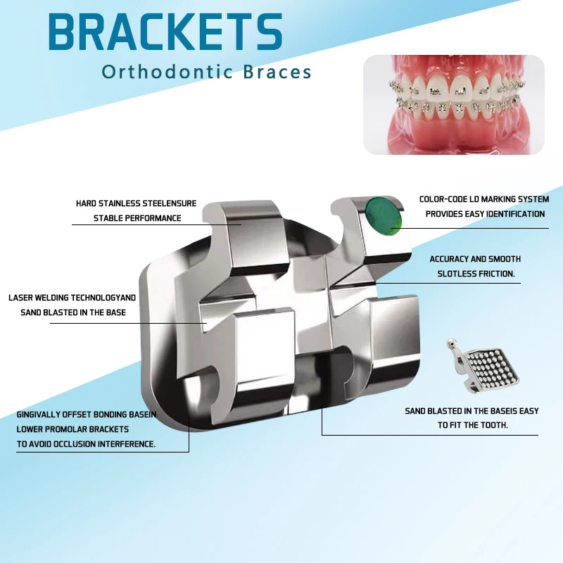 Dental Bracket Orthodontic Metal Braces Mini Roth/MBT 022 345 Hooks MIM Monoblock Dental Materials