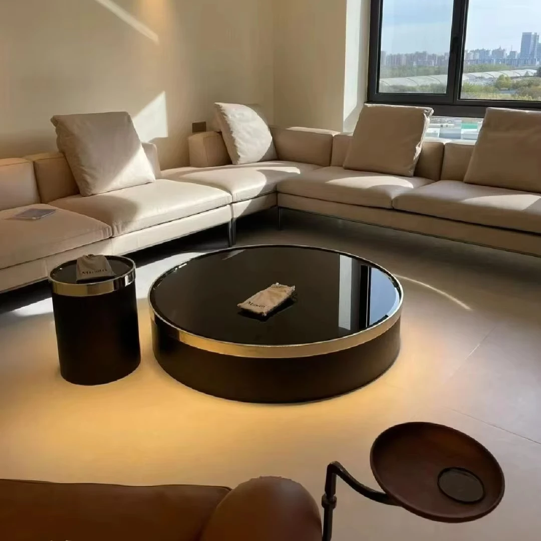 

mnModern Luxury Marble Coffee Table Round Glass Top Stainless Steel Base Living Room Furniture*