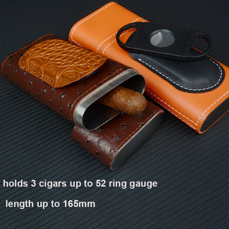 

Leather Cigar Case Bright Orange Cigar Holder 54 Ring Cigar Humidor Stainless Steel Mini Cigar Box W Cutter Durable Cigar Tool