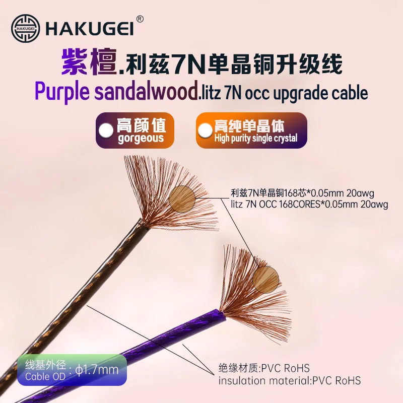 Purple sandalwood.litz 7N occ Hi-Fi earphone upgrade basic Cable OD: ф1.7mm