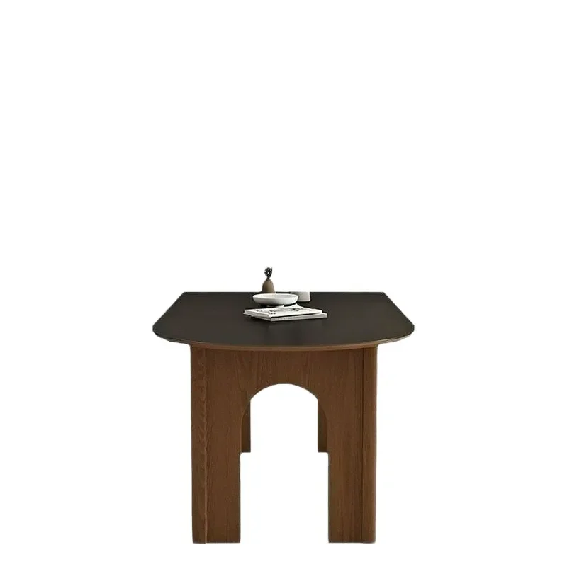 Matte Black Slate Semi Round Wall Dining Table Set Solid Wood French Style Compact Dining Chairs for Small Apartment