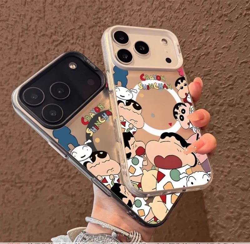 เคสโทรศัพท์ไร้สายลายการ์ตูน 3 มิติ น่ารัก ชินจัง บุริบูริเซมอน สำหรับ iPhone 13 14 11 12 15 16 Pro Max ฝาปิดแม่เหล็กตลกๆ ﻿